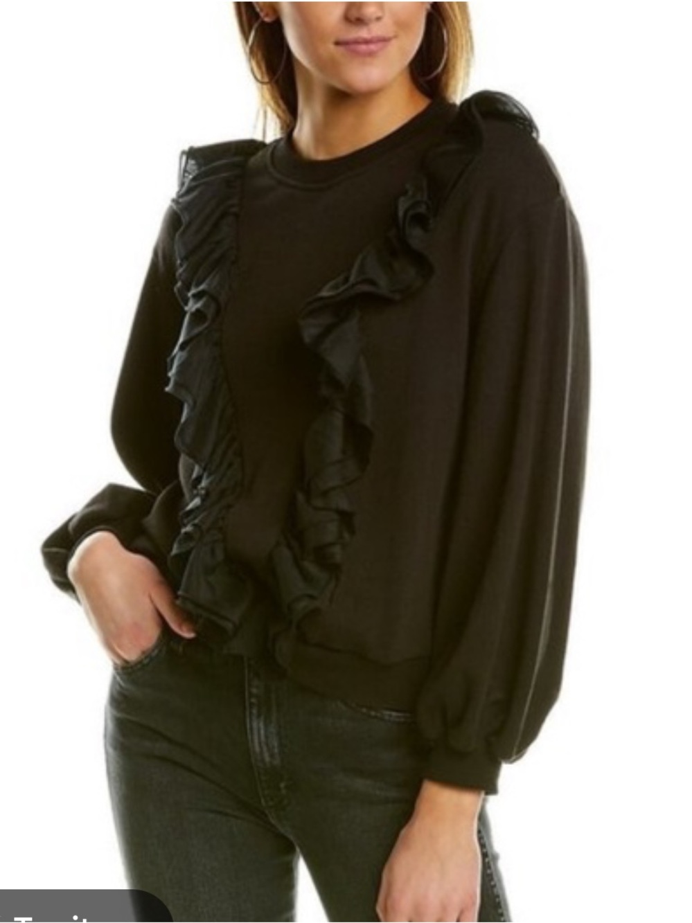 Alice + Olivia Carrie pullover ruffle sweatshirt black XS